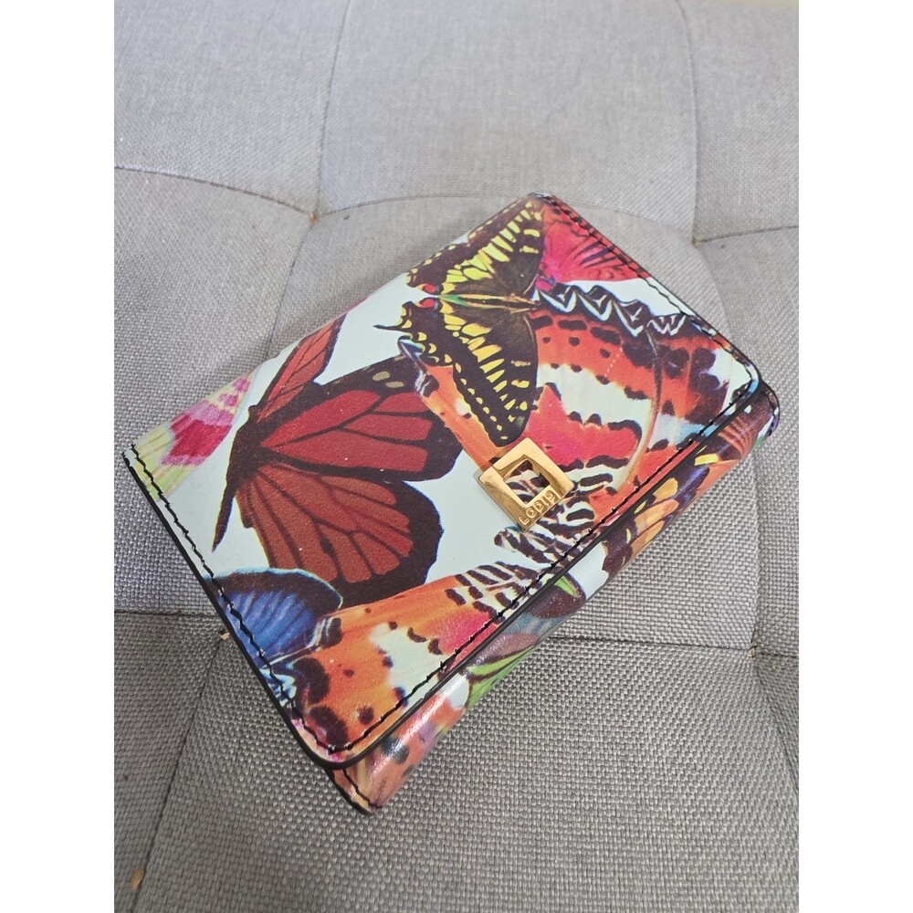 Rare & Cool LODIS Genuine Leather Butterflies Print Small Wallet Coins/Cards EuC